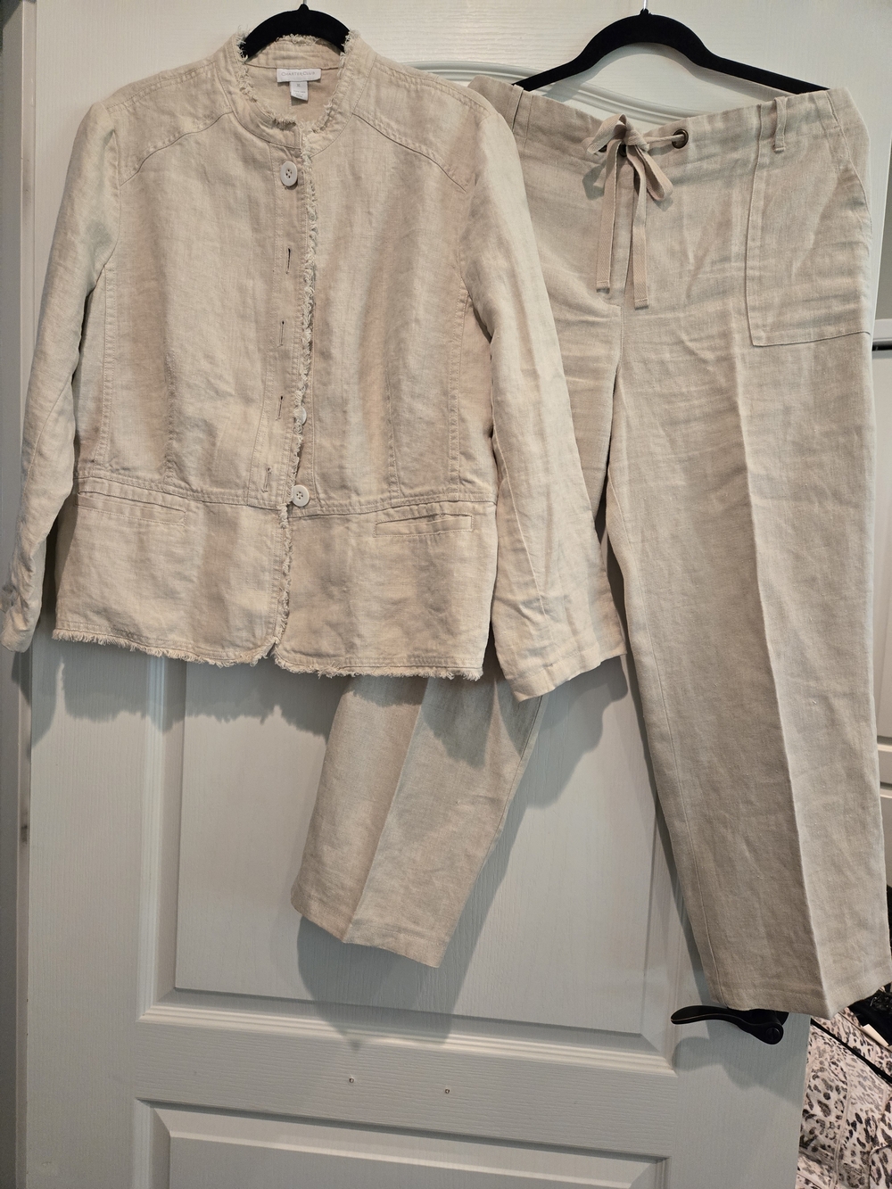 Charter Club Linen Jacket & Drawstring Pants in Light Cream